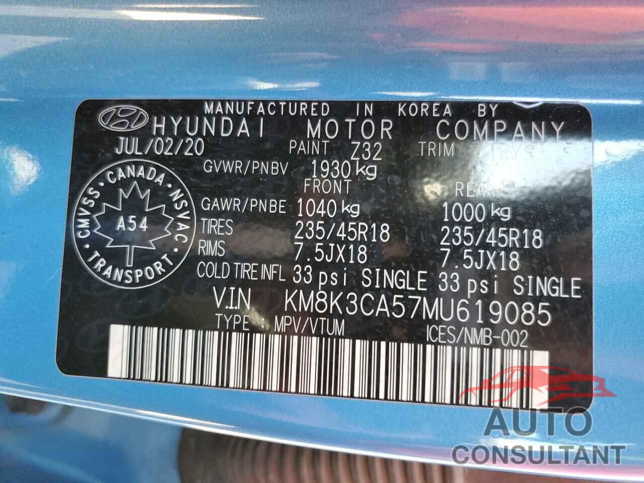 HYUNDAI KONA 2021 - KM8K3CA57MU619085