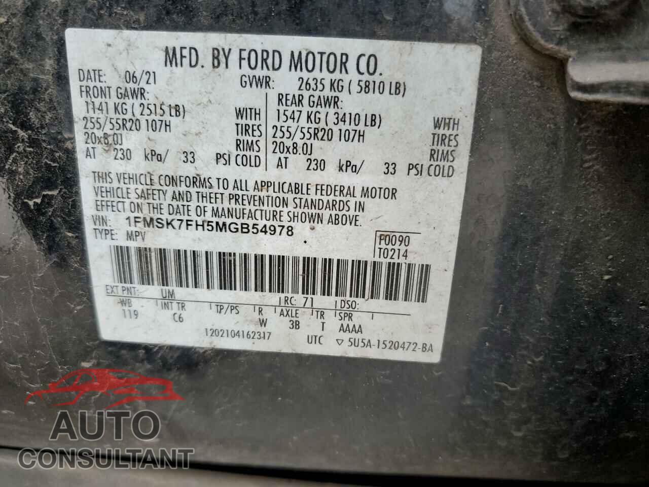 FORD EXPLORER 2021 - 1FMSK7FH5MGB54978