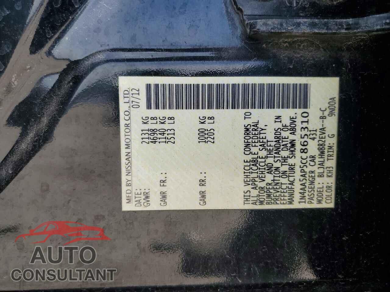 NISSAN MAXIMA 2012 - 1N4AA5AP5CC865310