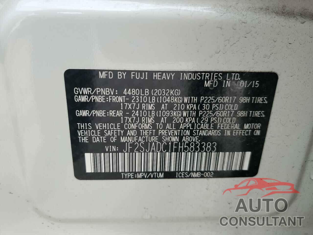 SUBARU FORESTER 2015 - JF2SJADC1FH583383