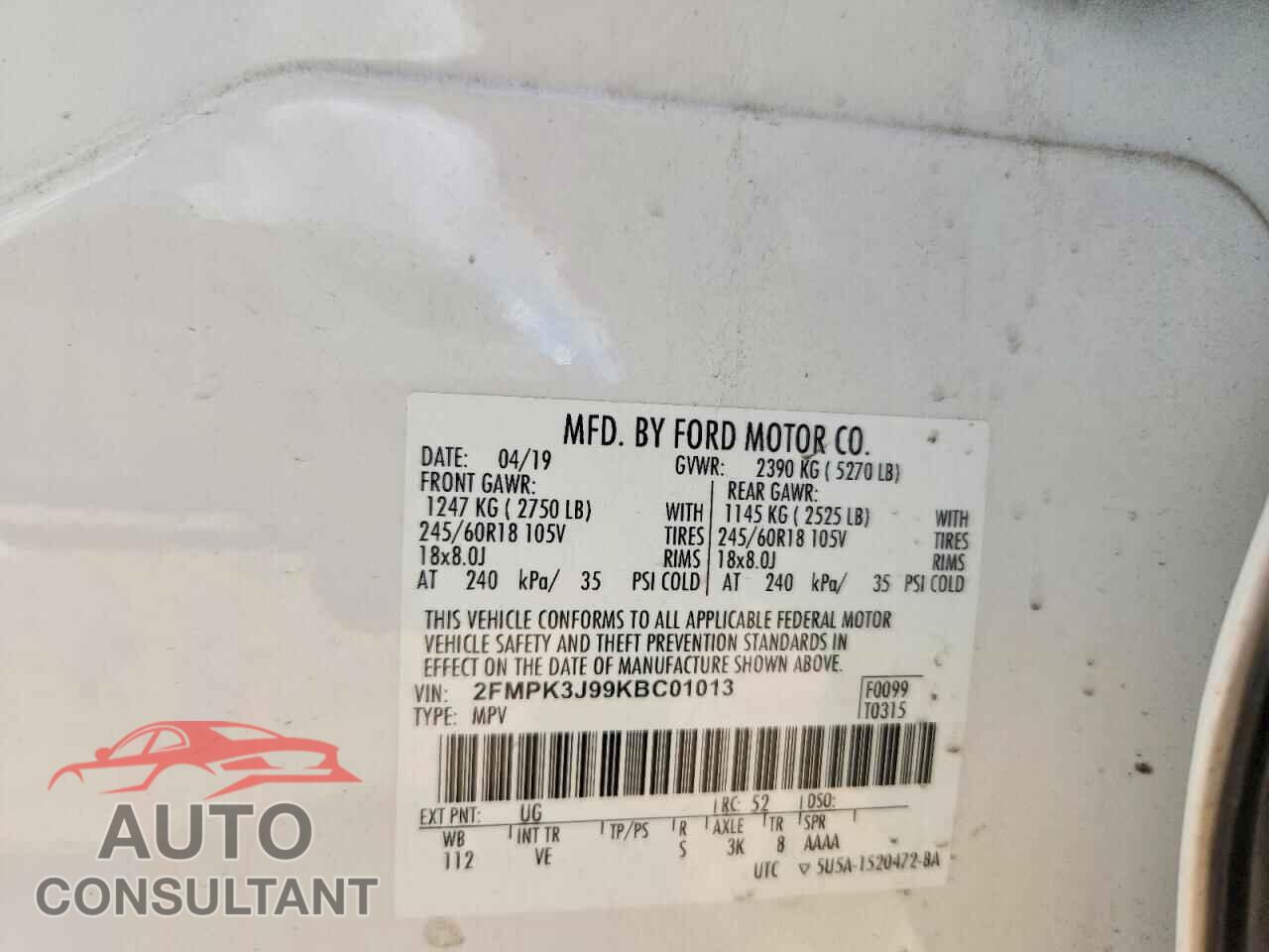 FORD EDGE 2019 - 2FMPK3J99KBC01013