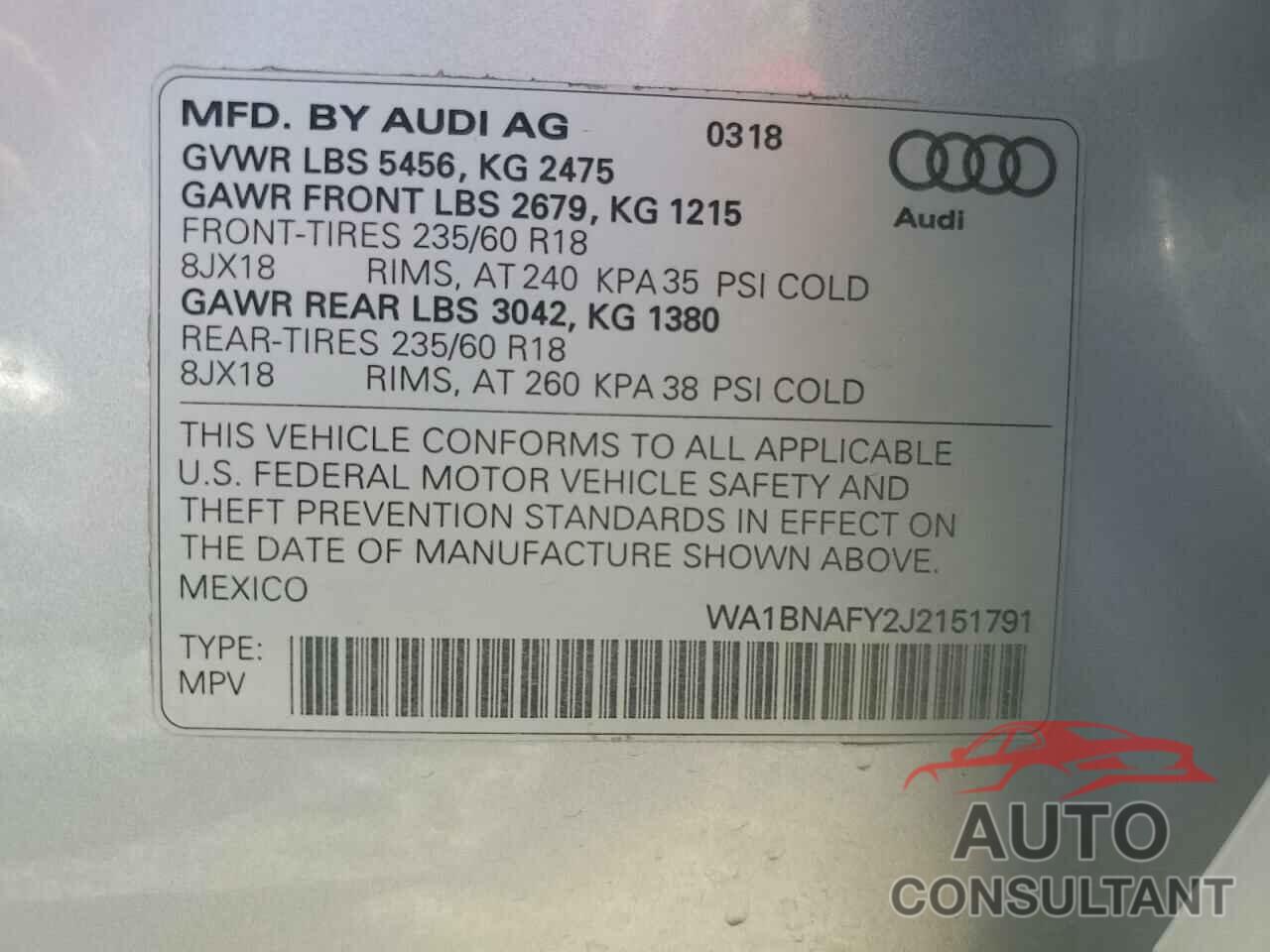 AUDI Q5 2018 - WA1BNAFY2J2151791