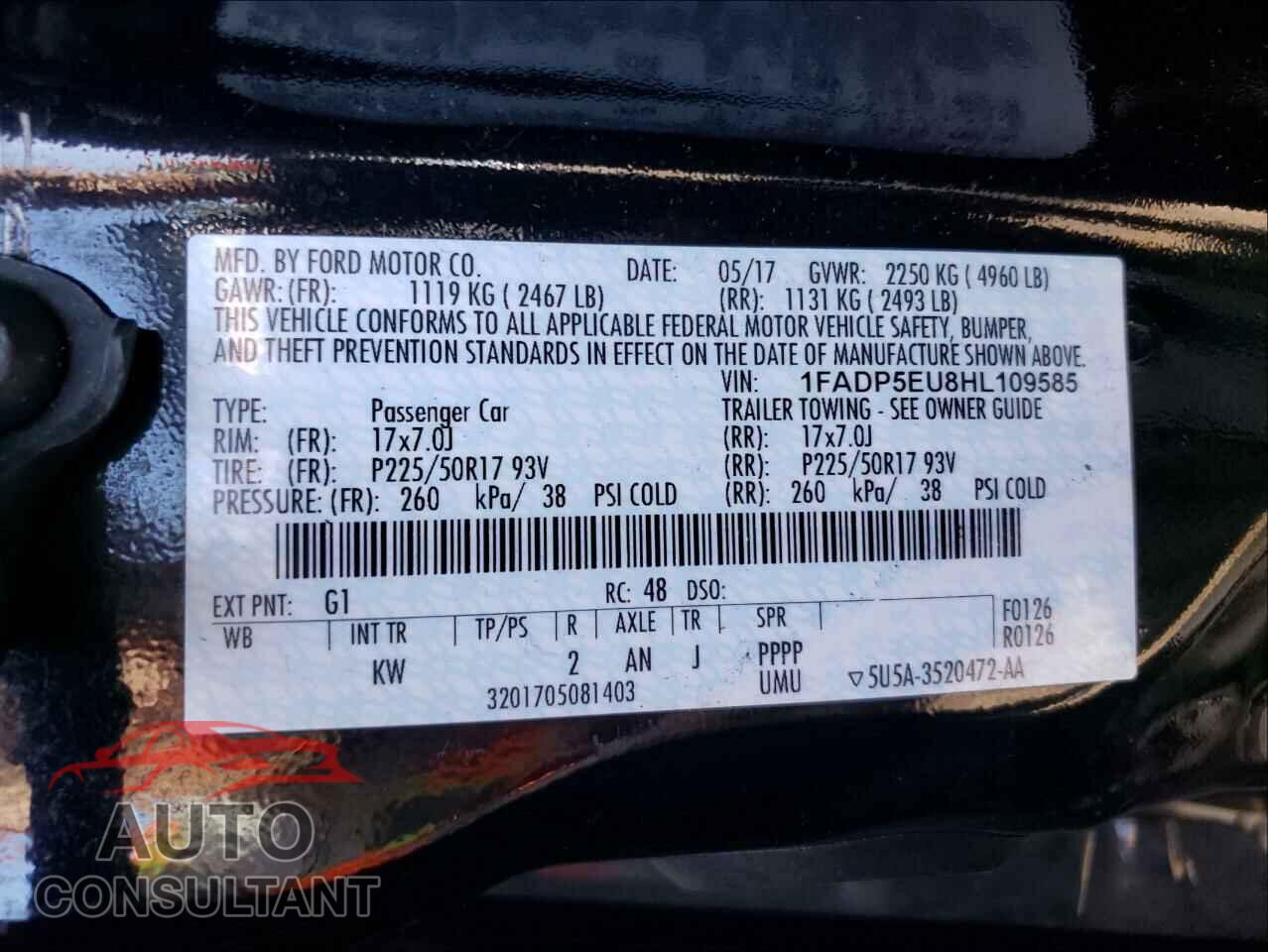 FORD CMAX 2017 - 1FADP5EU8HL109585