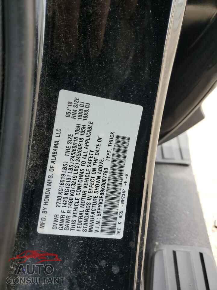 HONDA RIDGELINE 2019 - 5FPYK3F89KB007780
