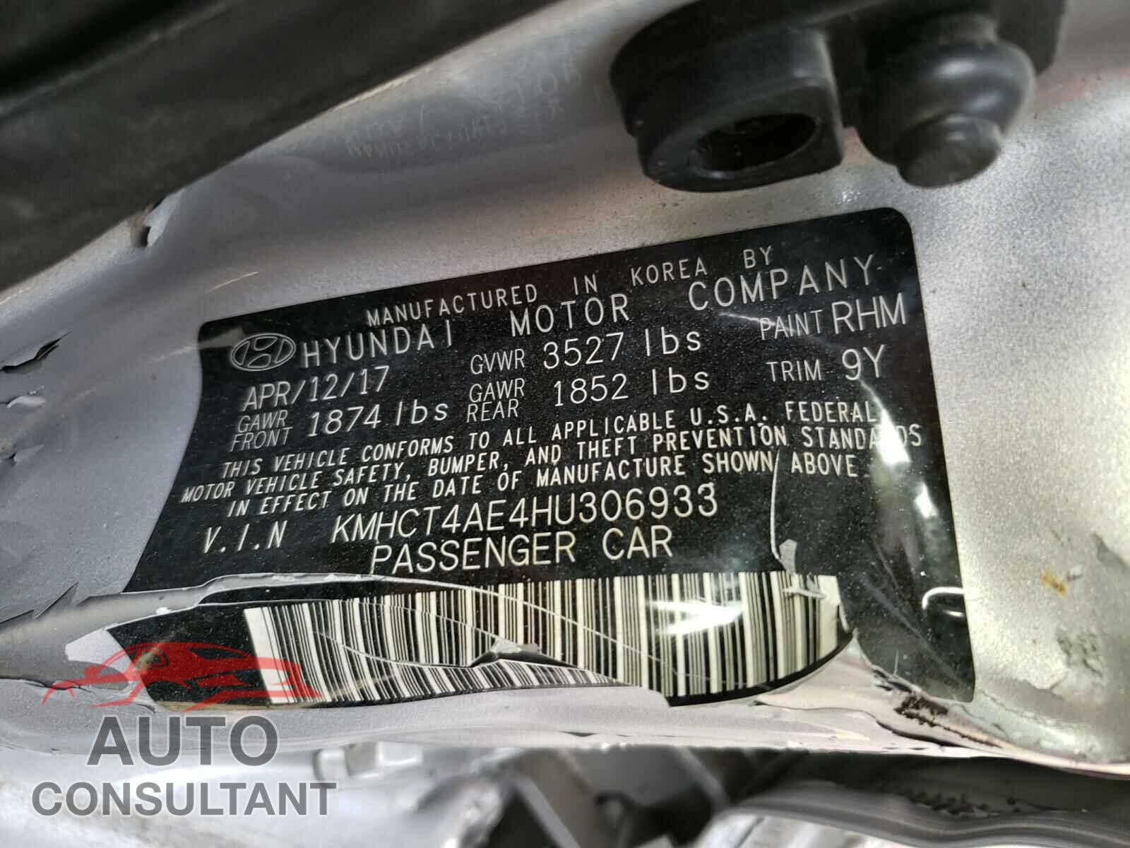 HYUNDAI ACCENT 2017 - KMHCT4AE4HU306933