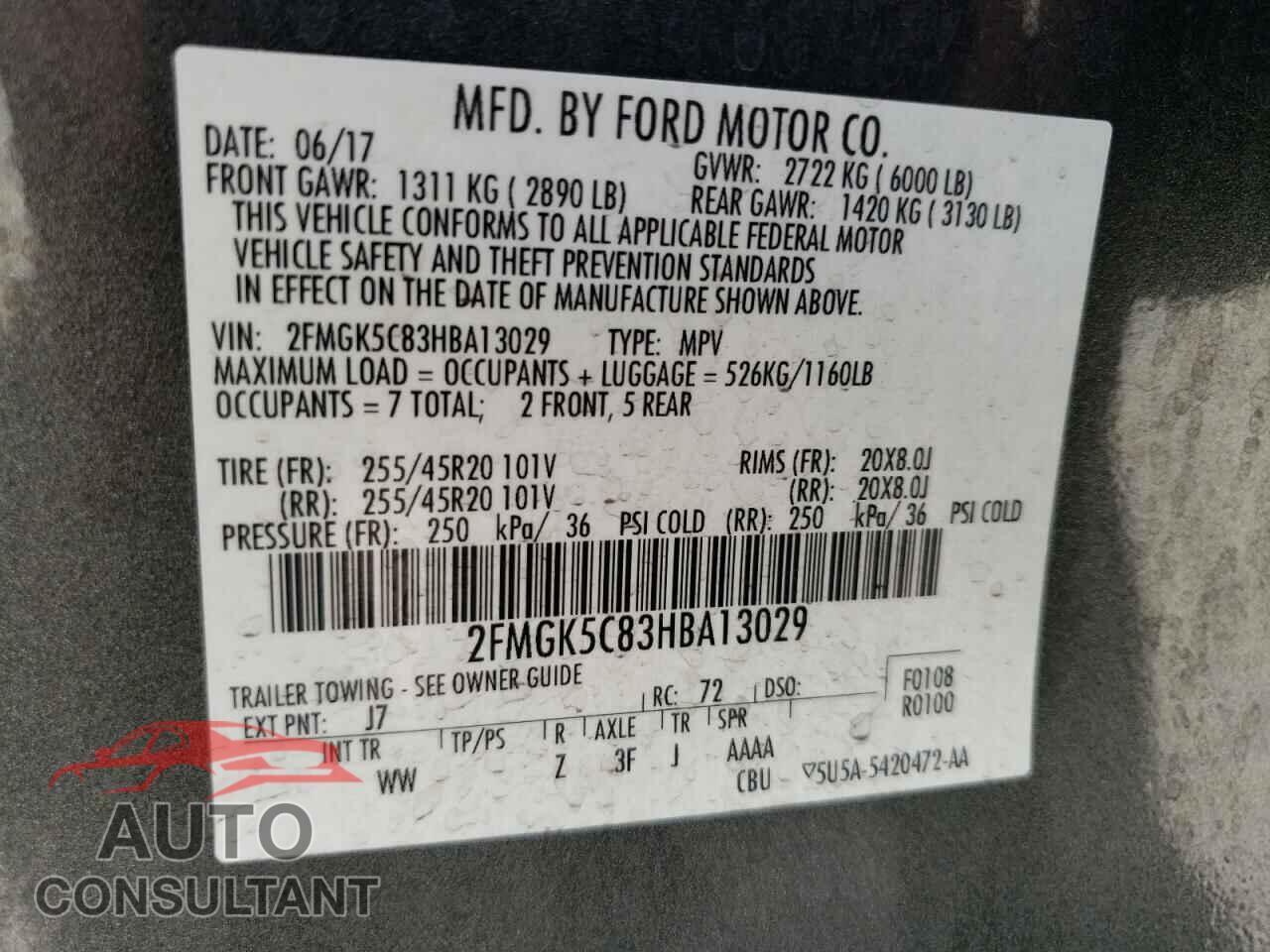 FORD FLEX 2017 - 2FMGK5C83HBA13029