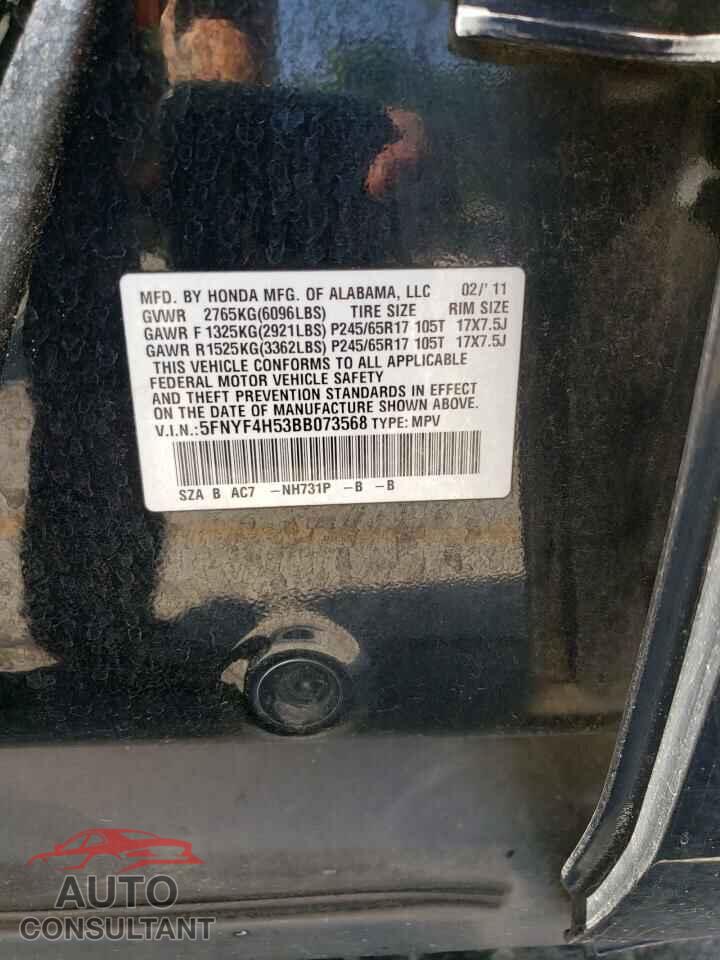 HONDA PILOT 2011 - 5FNYF4H53BB073568