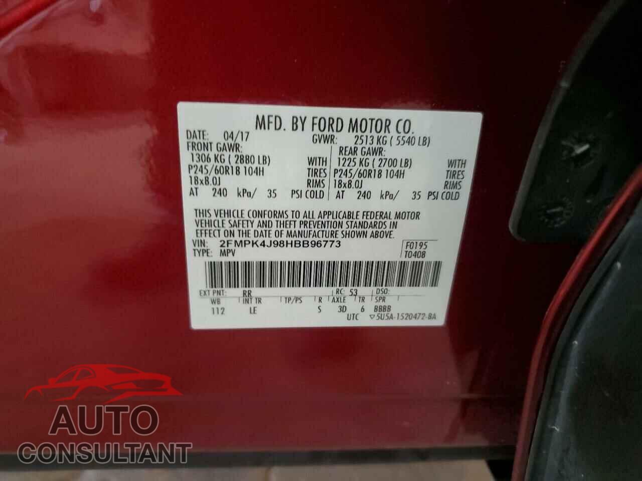 FORD EDGE 2017 - 2FMPK4J98HBB96773