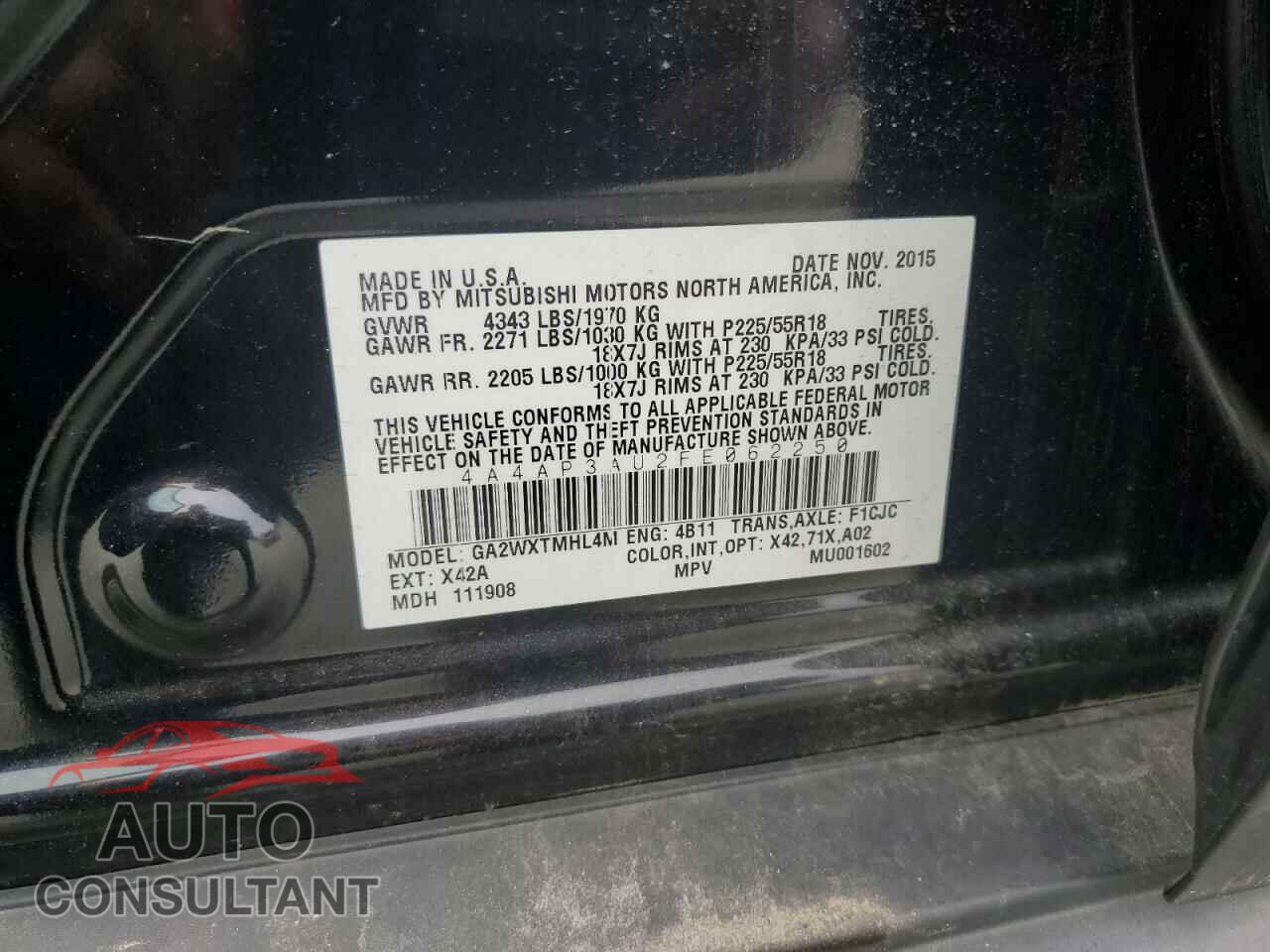 MITSUBISHI OUTLANDER 2015 - 4A4AP3AU2FE062250