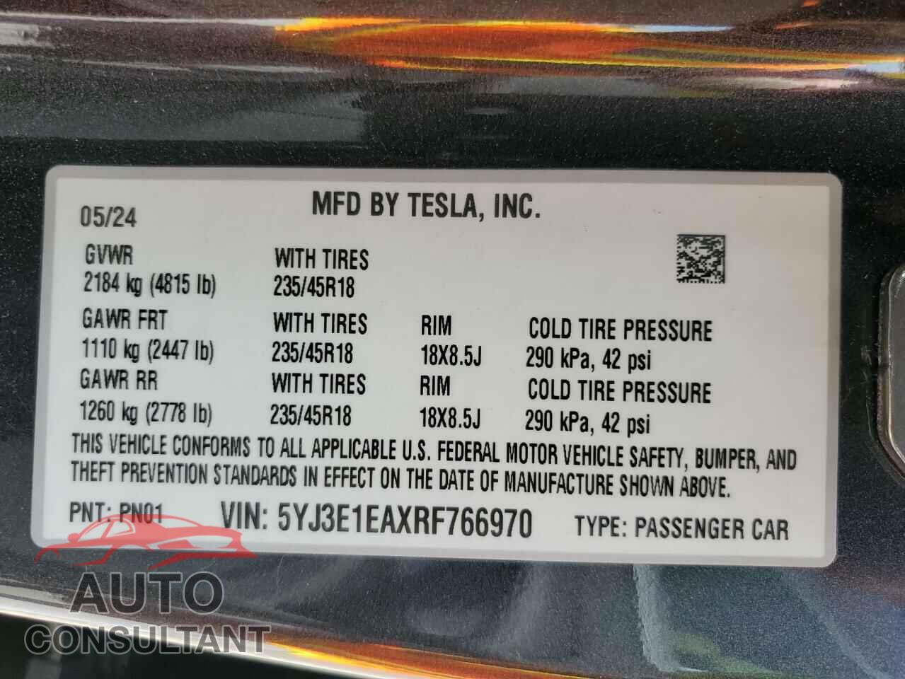 TESLA MODEL 3 2024 - 5YJ3E1EAXRF766970
