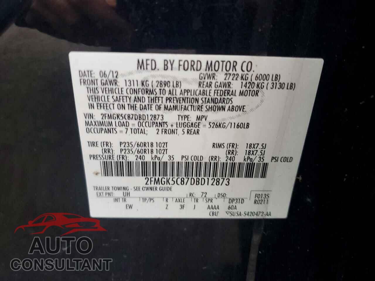 FORD FLEX 2013 - 2FMGK5C87DBD12873