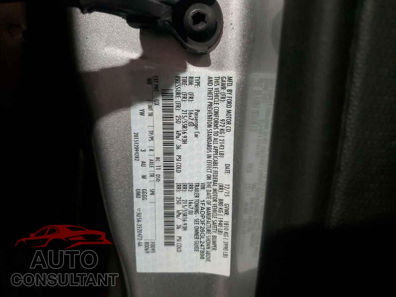 FORD FOCUS 2016 - 1FADP3F26GL247898