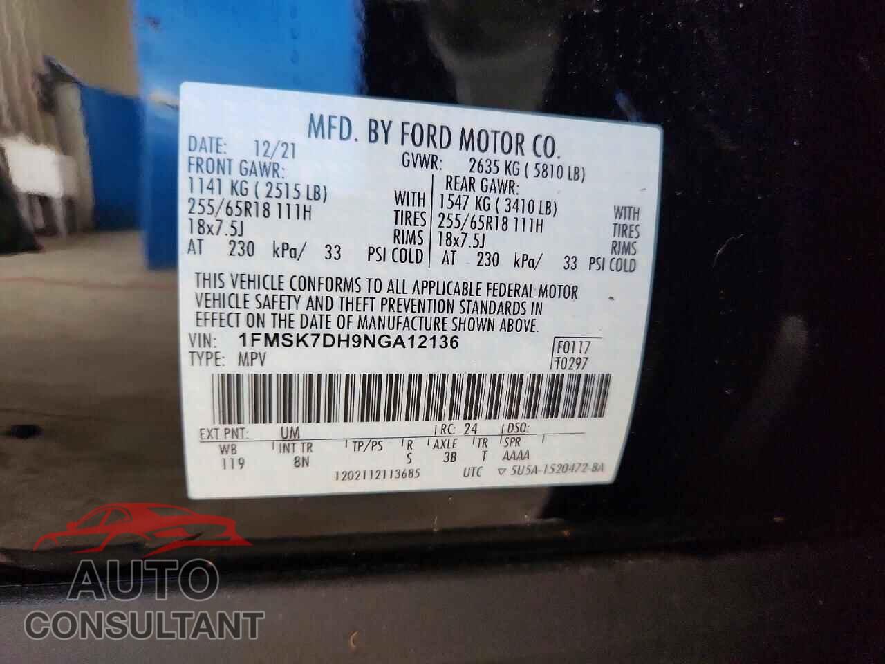 FORD EXPLORER 2022 - 1FMSK7DH9NGA12136