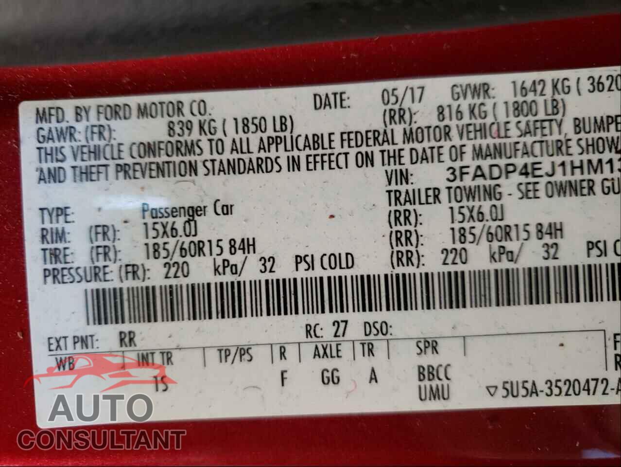 FORD FIESTA 2017 - 3FADP4EJ1HM134729