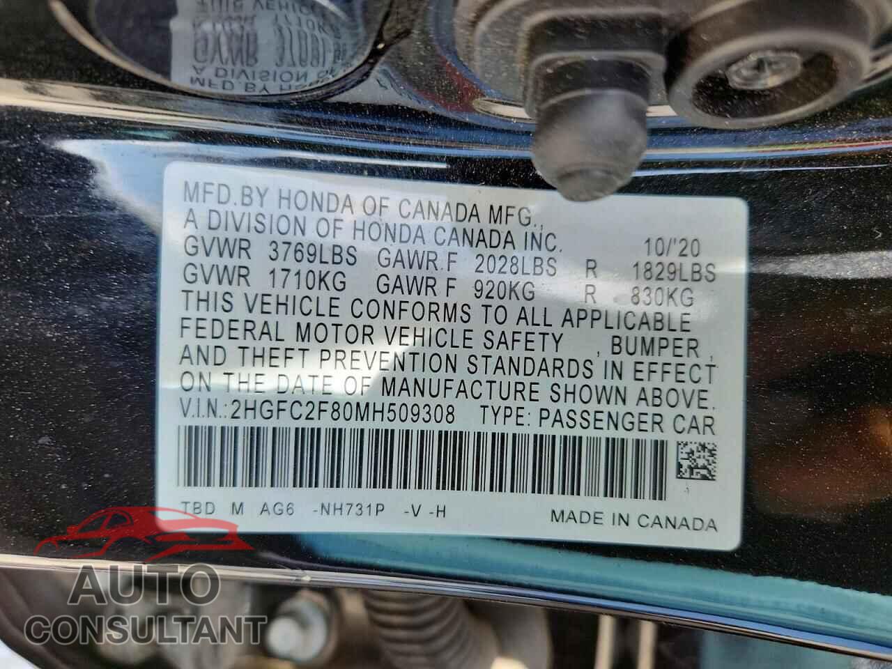 HONDA CIVIC 2021 - 2HGFC2F80MH509308