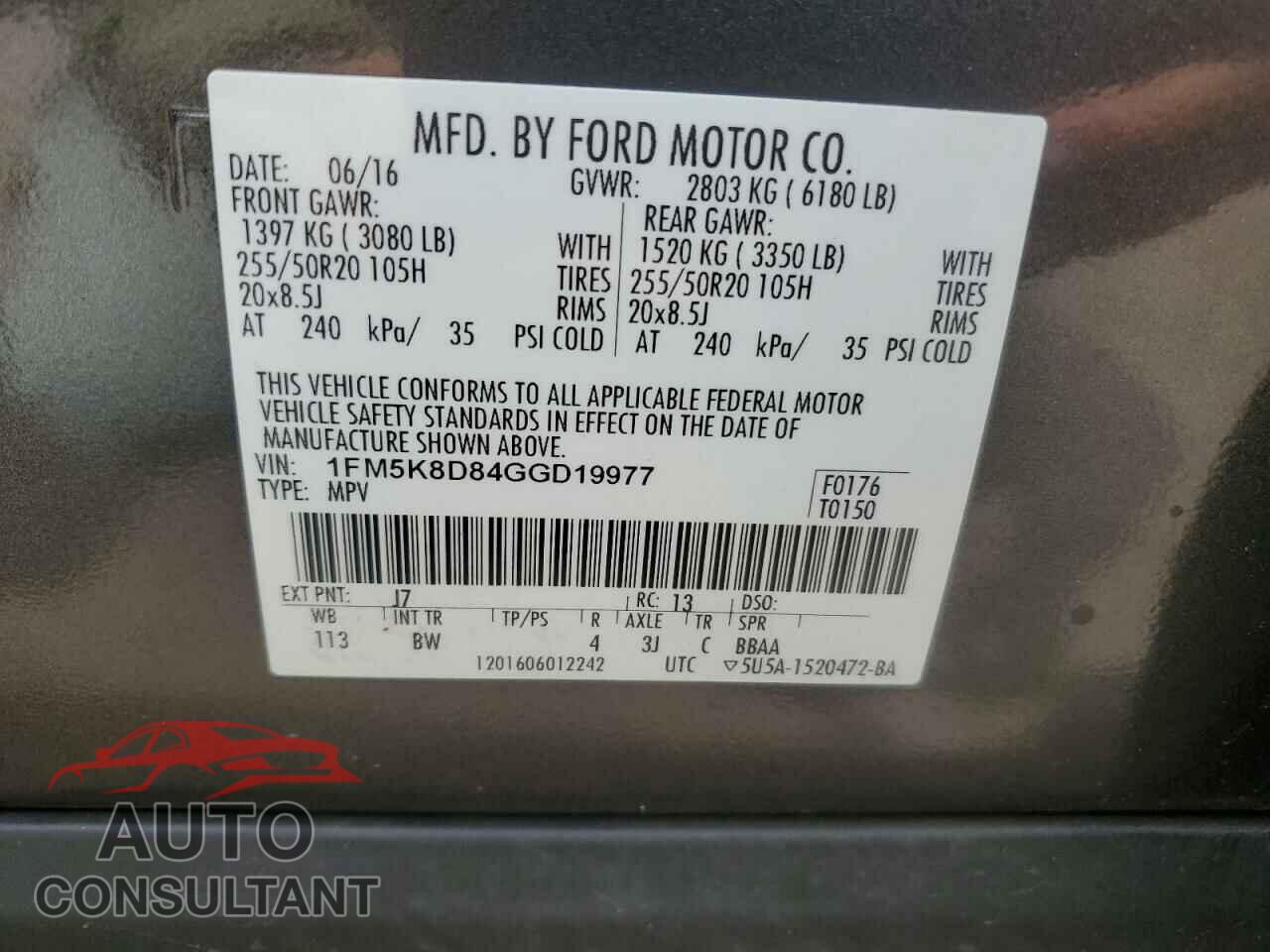 FORD EXPLORER 2016 - 1FM5K8D84GGD19977