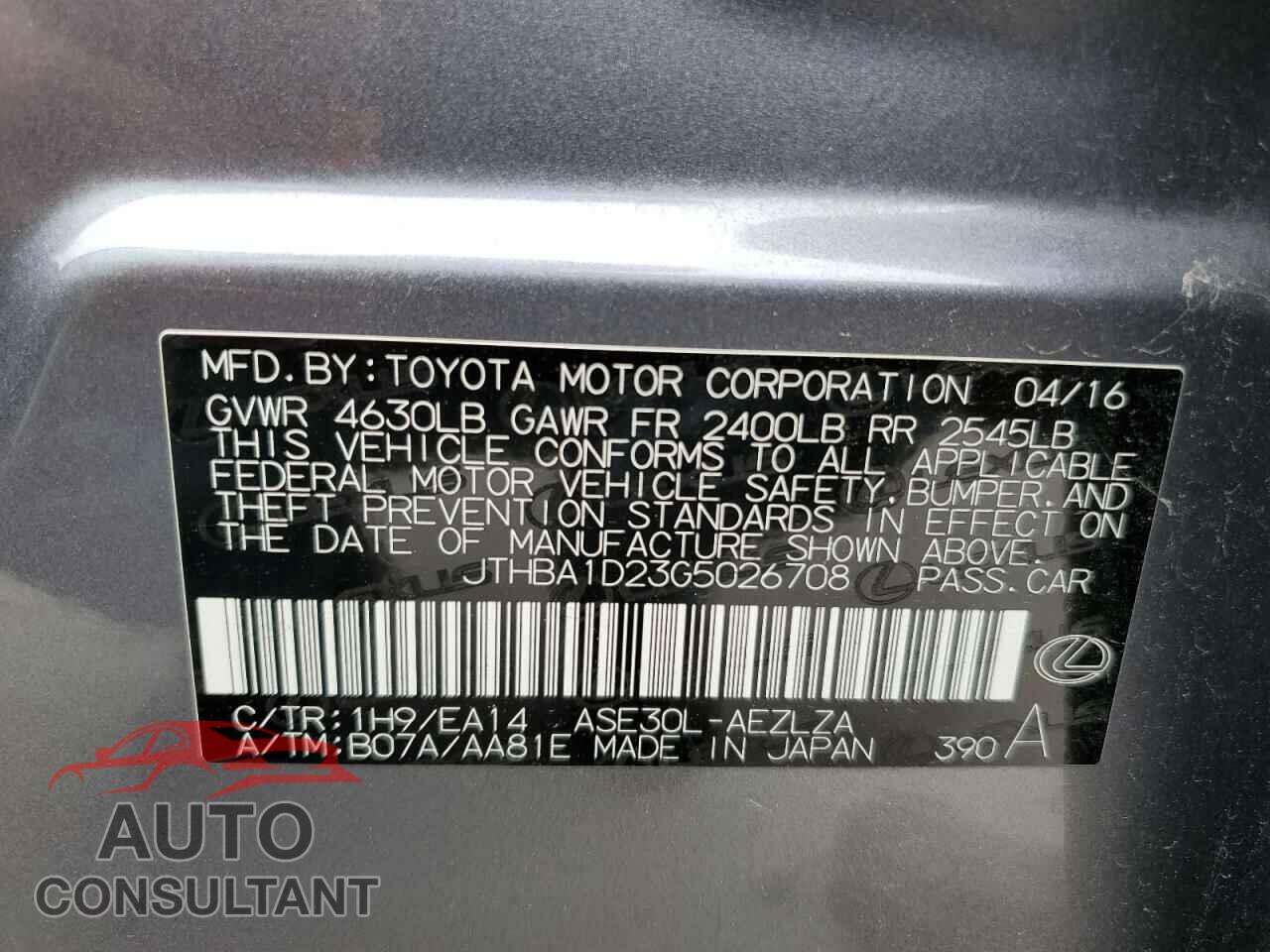 LEXUS IS 2016 - JTHBA1D23G5026708