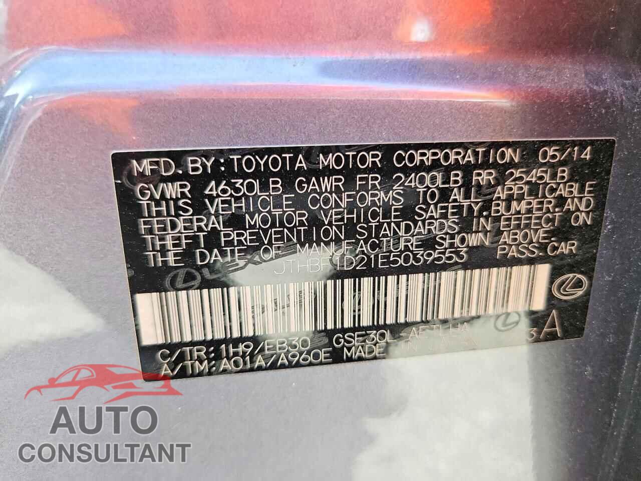 LEXUS IS 2014 - JTHBF1D21E5039553
