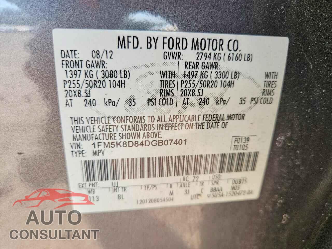 FORD EXPLORER 2013 - 1FM5K8D84DGB07401