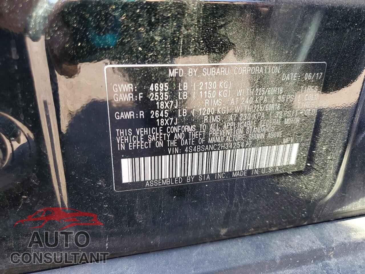 SUBARU OUTBACK 2017 - 4S4BSANC2H3425477