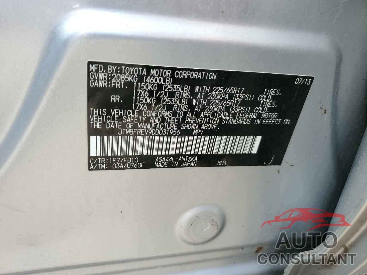 TOYOTA RAV4 2013 - JTMBFREV9DD031956