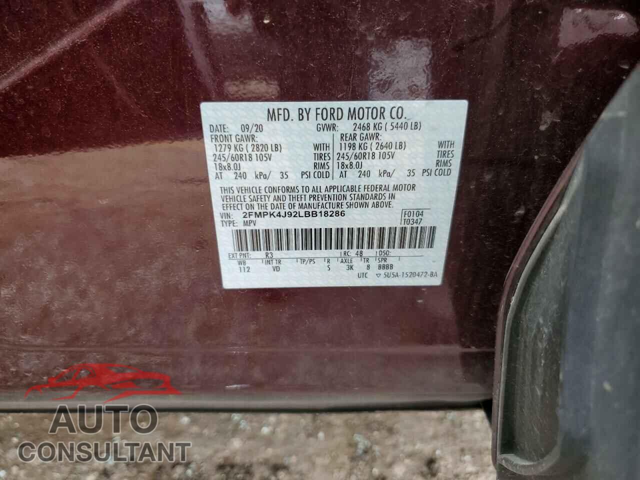 FORD EDGE 2020 - 2FMPK4J92LBB18286