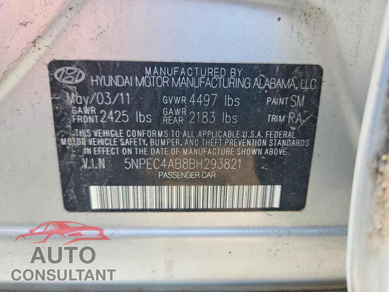 HYUNDAI SONATA 2011 - 5NPEC4AB8BH293821