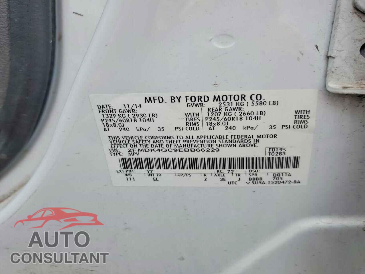 FORD EDGE 2014 - 2FMDK4GC9EBB66229