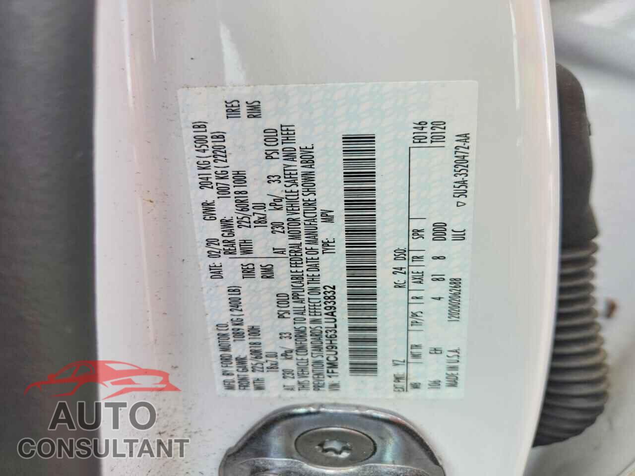 FORD ESCAPE 2020 - 1FMCU9H63LUA93832