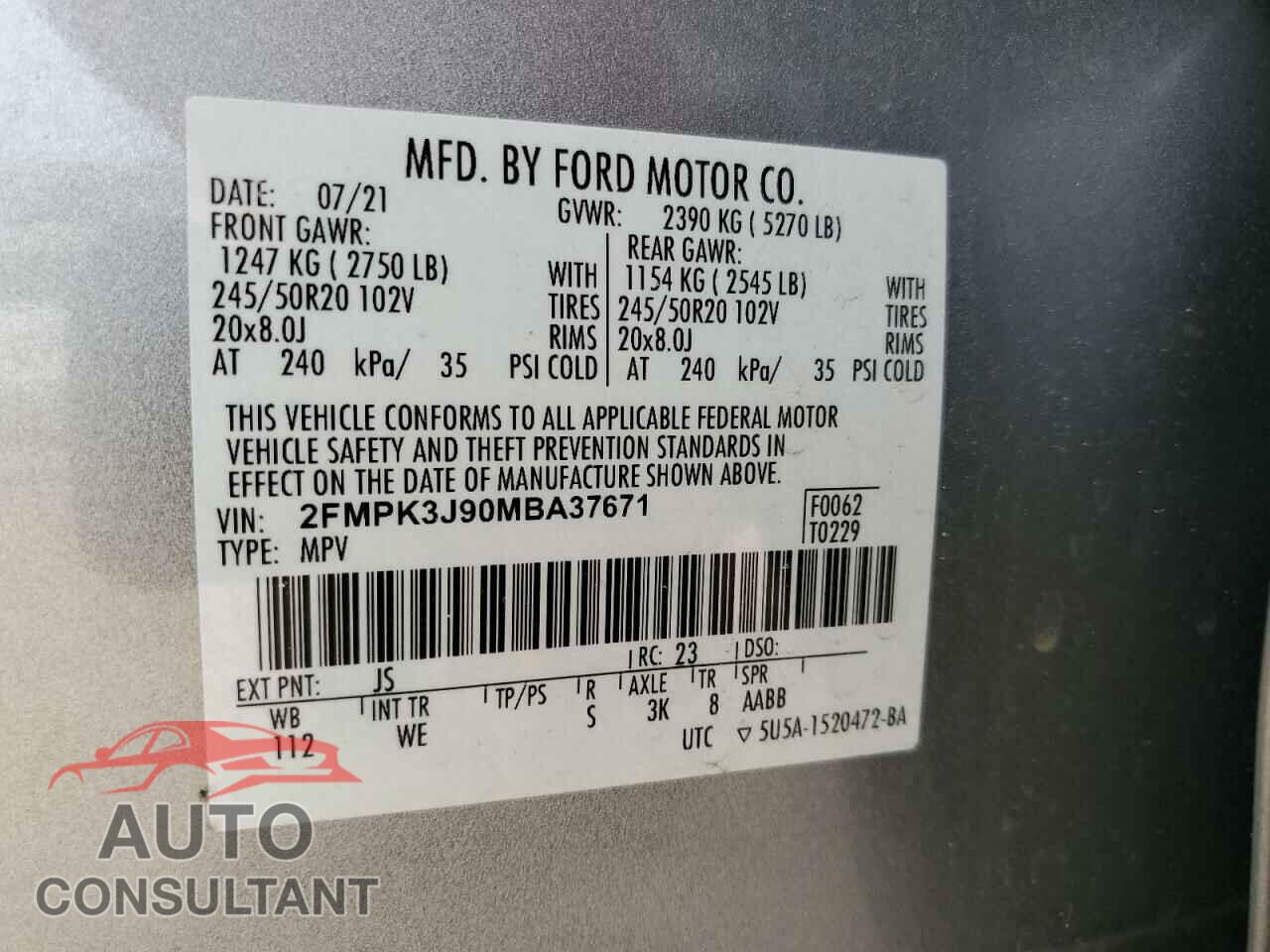 FORD EDGE 2021 - 2FMPK3J90MBA37671