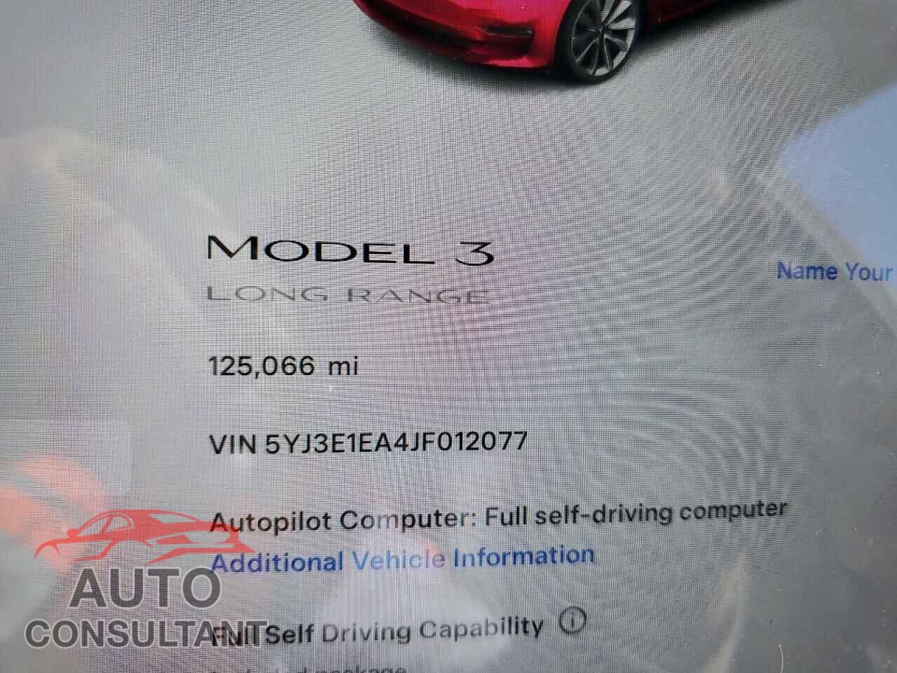 TESLA MODEL 3 2018 - 5YJ3E1EA4JF012077