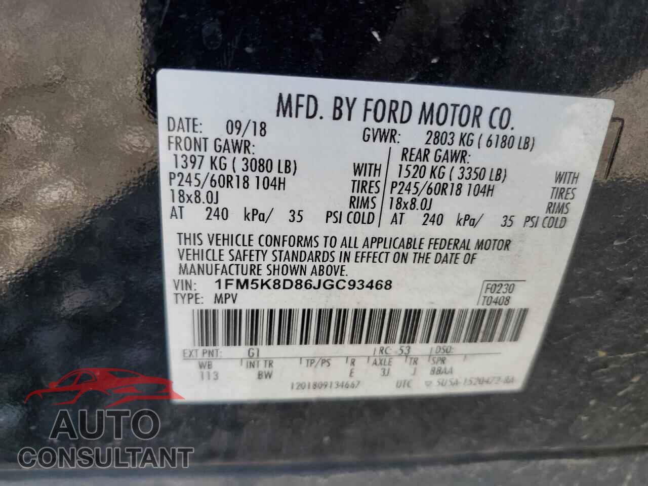 FORD EXPLORER 2018 - 1FM5K8D86JGC93468