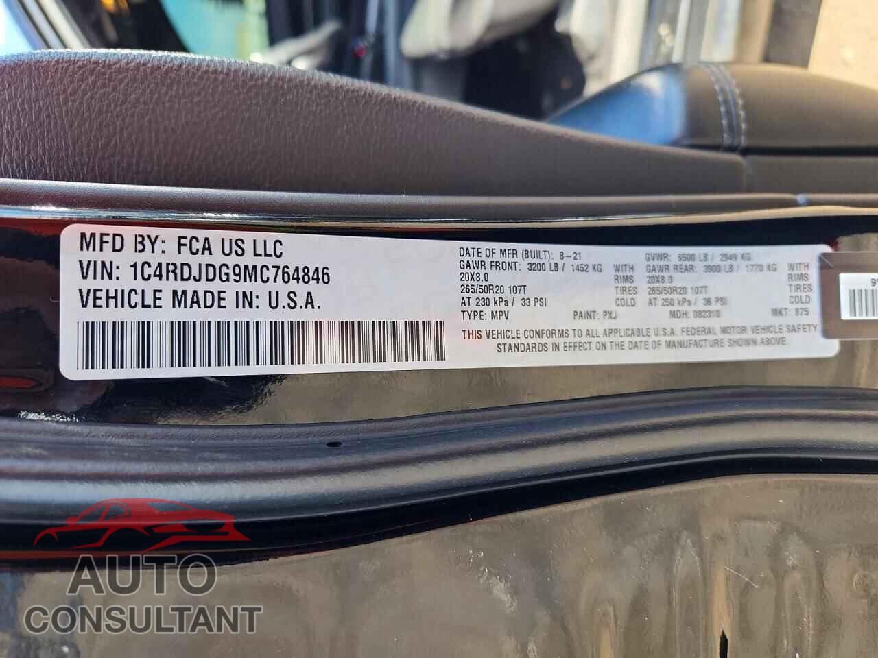 DODGE DURANGO 2021 - 1C4RDJDG9MC764846