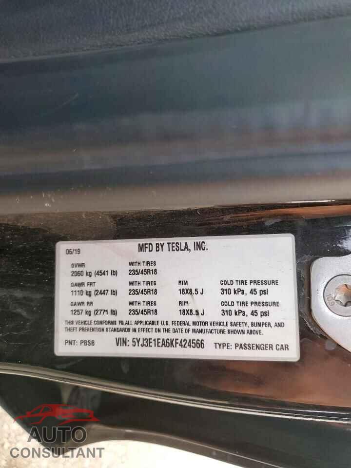TESLA MODEL 3 2019 - 5YJ3E1EA6KF424566
