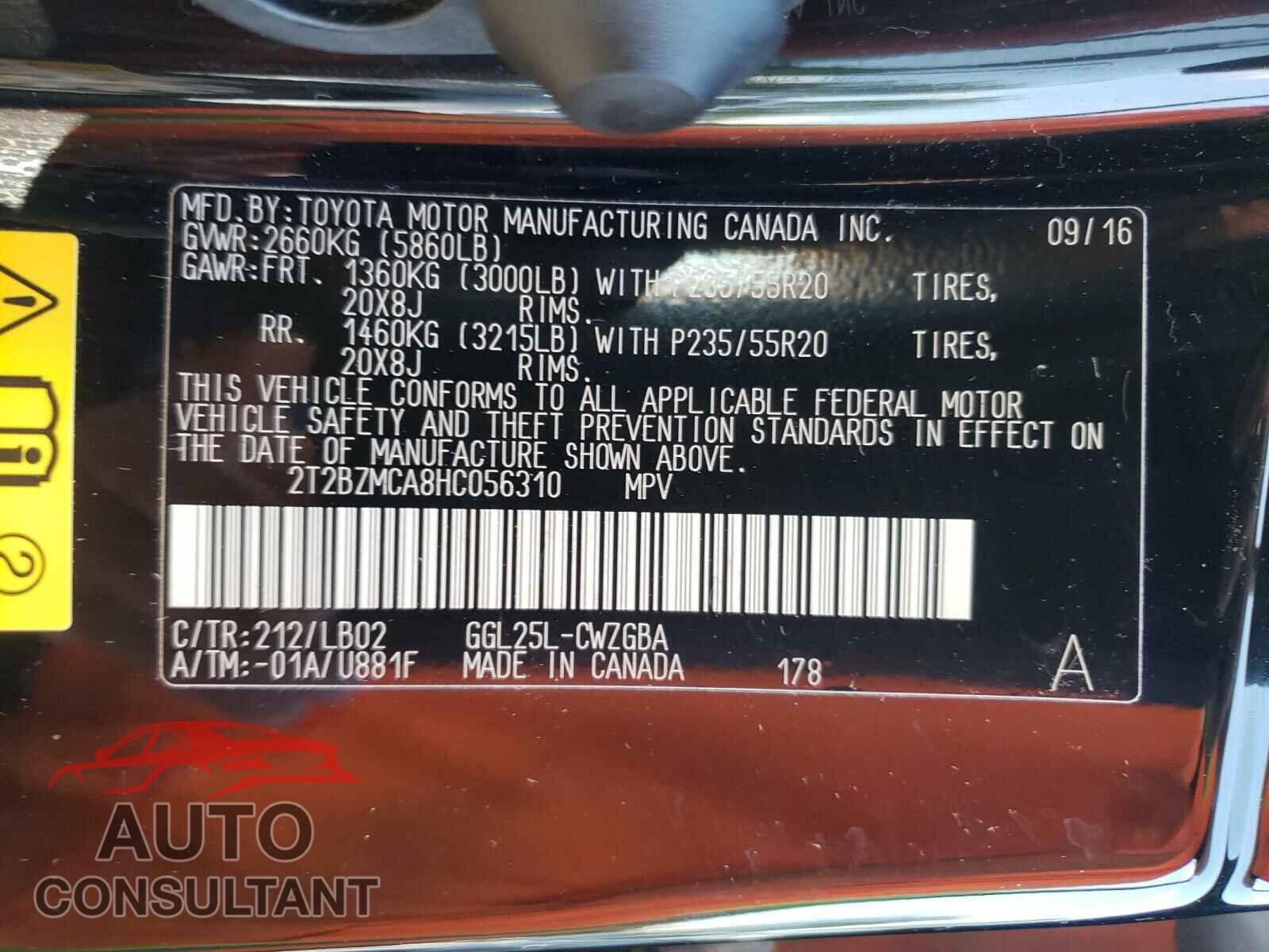 LEXUS RX350 2017 - 2T2BZMCA8HC056310