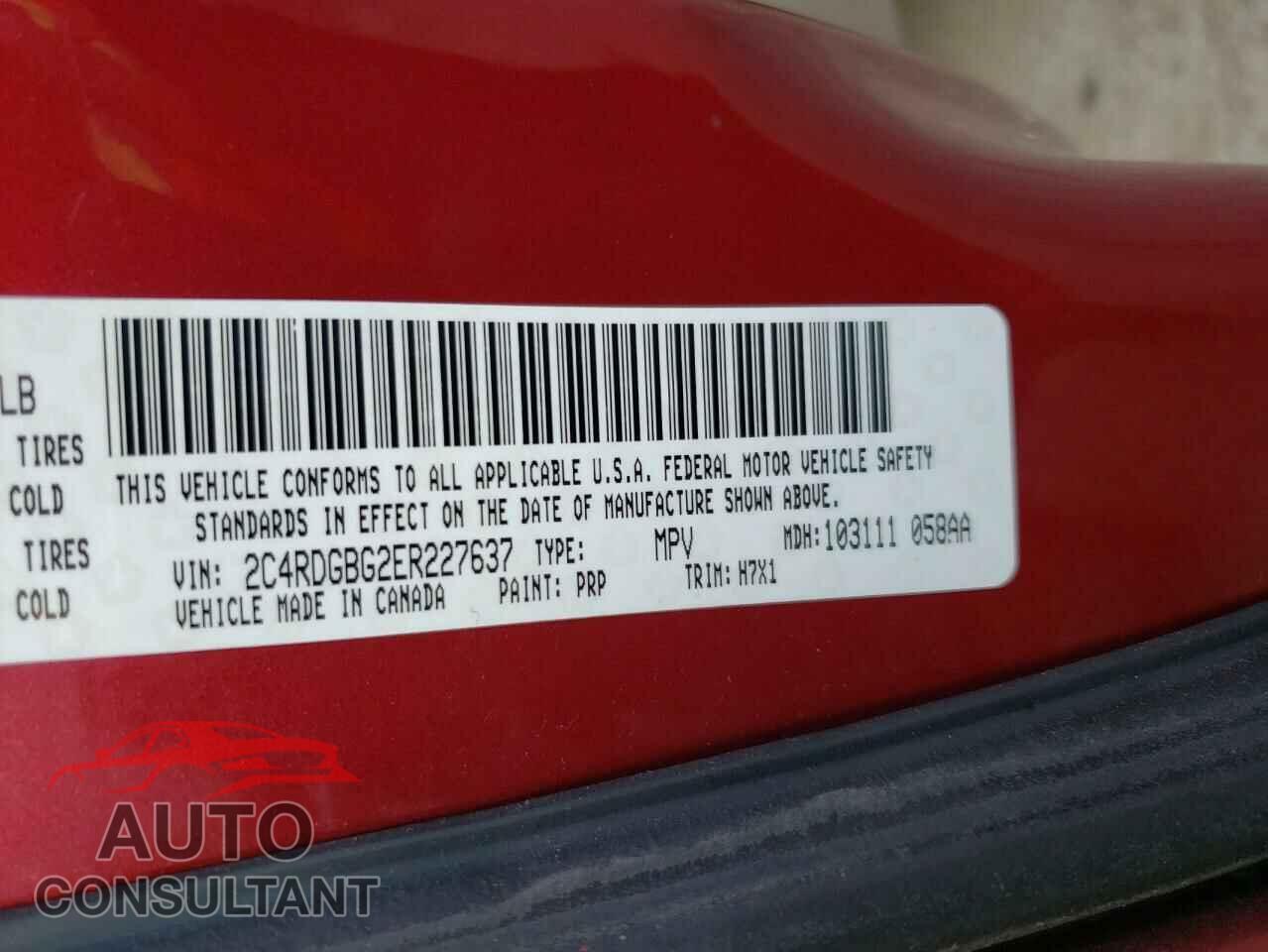 DODGE CARAVAN 2014 - 2C4RDGBG2ER227637