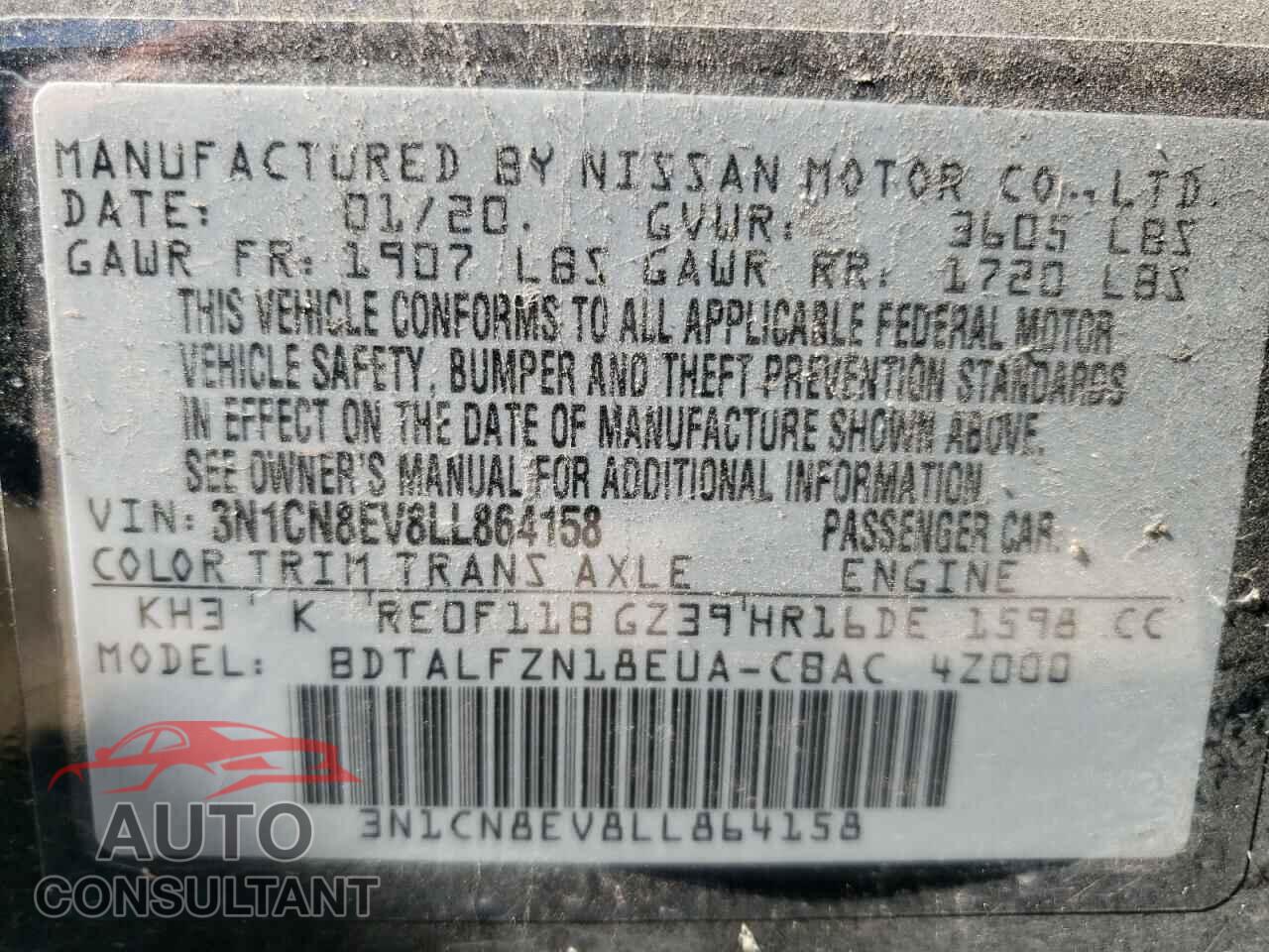 NISSAN VERSA 2020 - 3N1CN8EV8LL864158