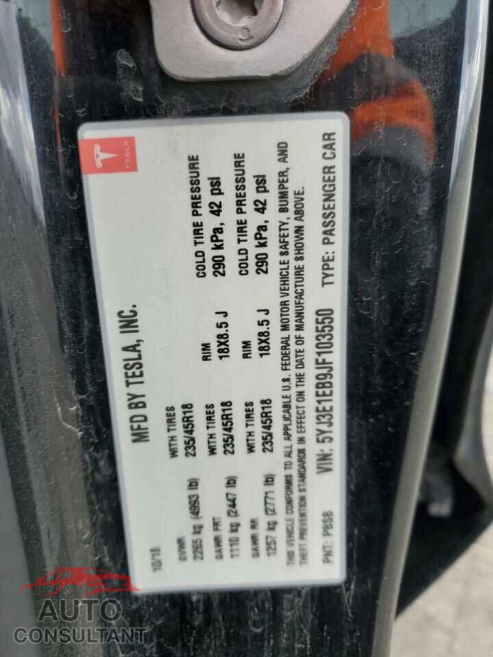 TESLA MODEL 3 2018 - 5YJ3E1EB9JF103550