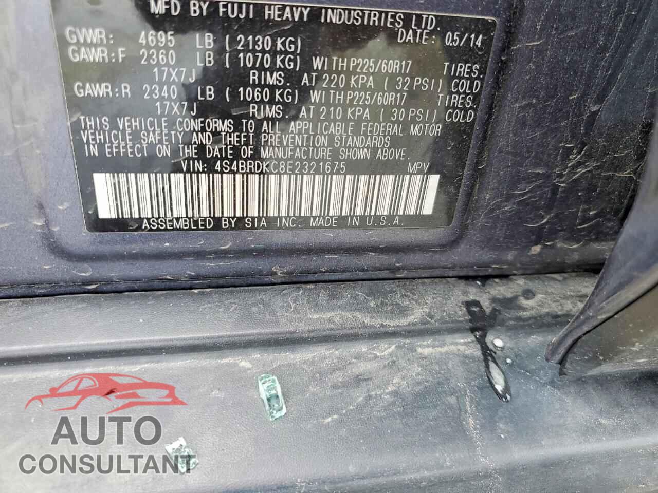 SUBARU OUTBACK 2014 - 4S4BRDKC8E2321675