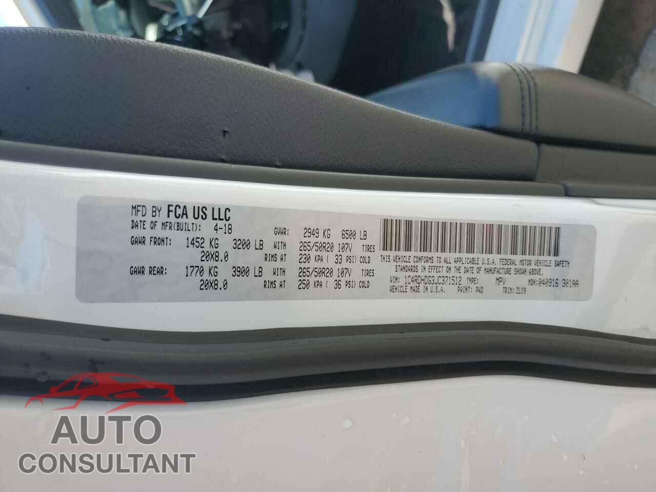 DODGE DURANGO 2018 - 1C4RDHDG3JC371512