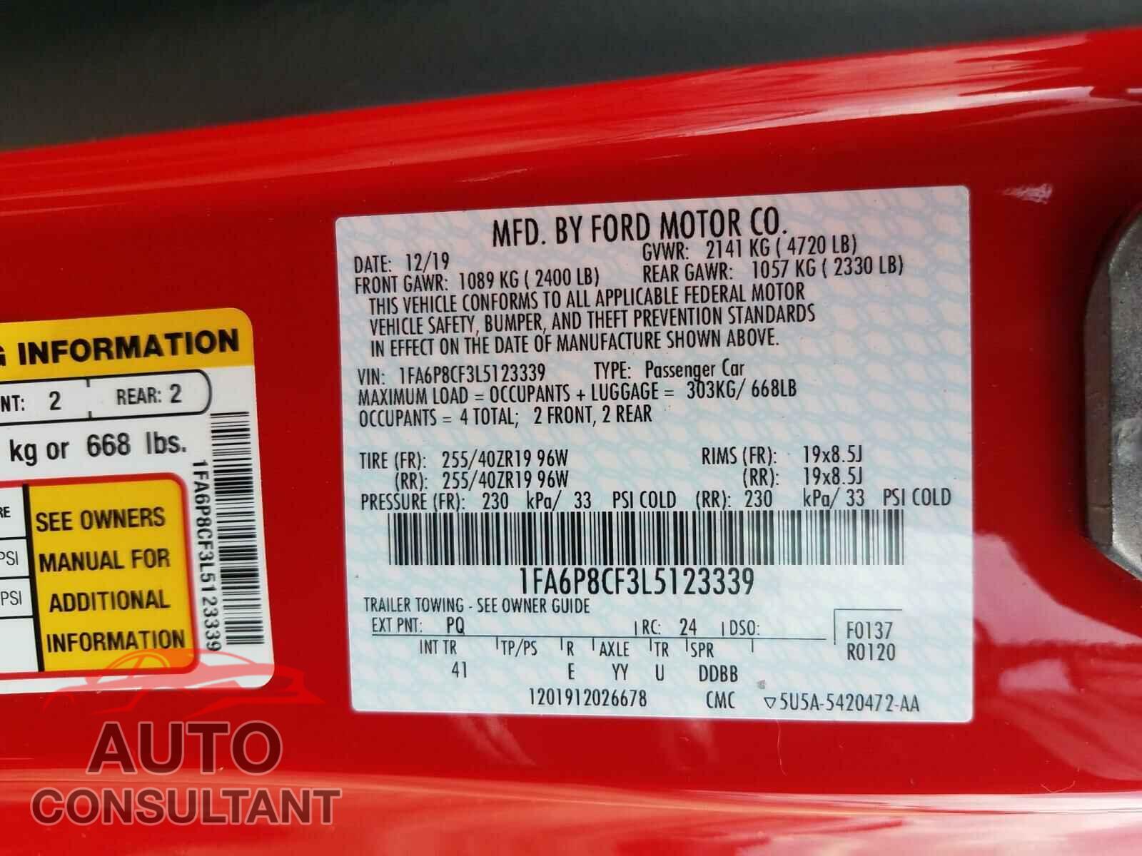 FORD MUSTANG 2020 - 1FA6P8CF3L5123339