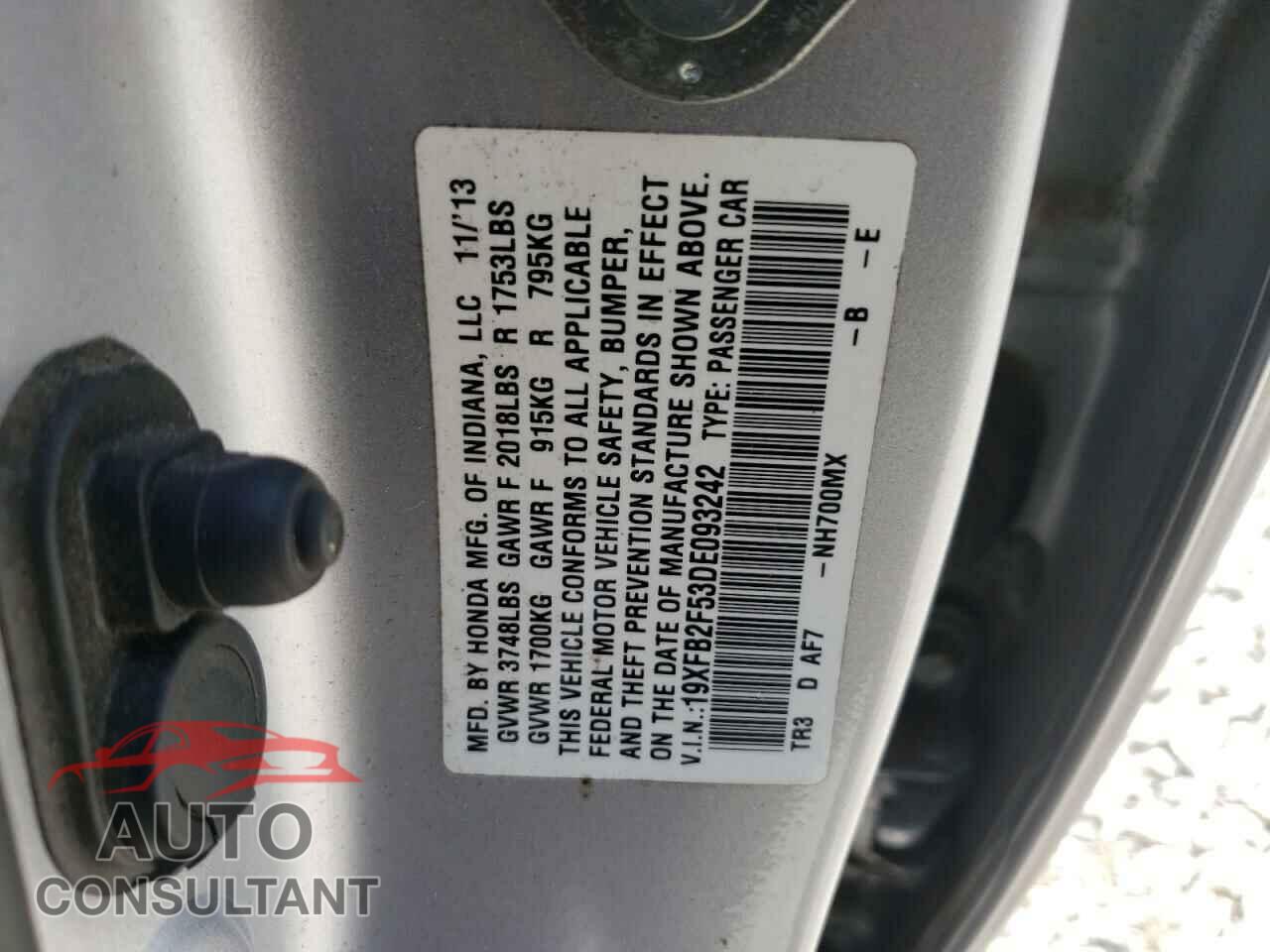 HONDA CIVIC 2013 - 19XFB2F53DE093242