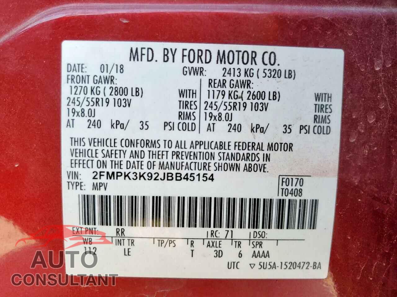 FORD EDGE 2018 - 2FMPK3K92JBB45154