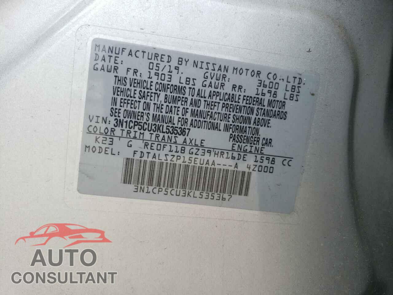 NISSAN KICKS 2019 - 3N1CP5CU3KL535367