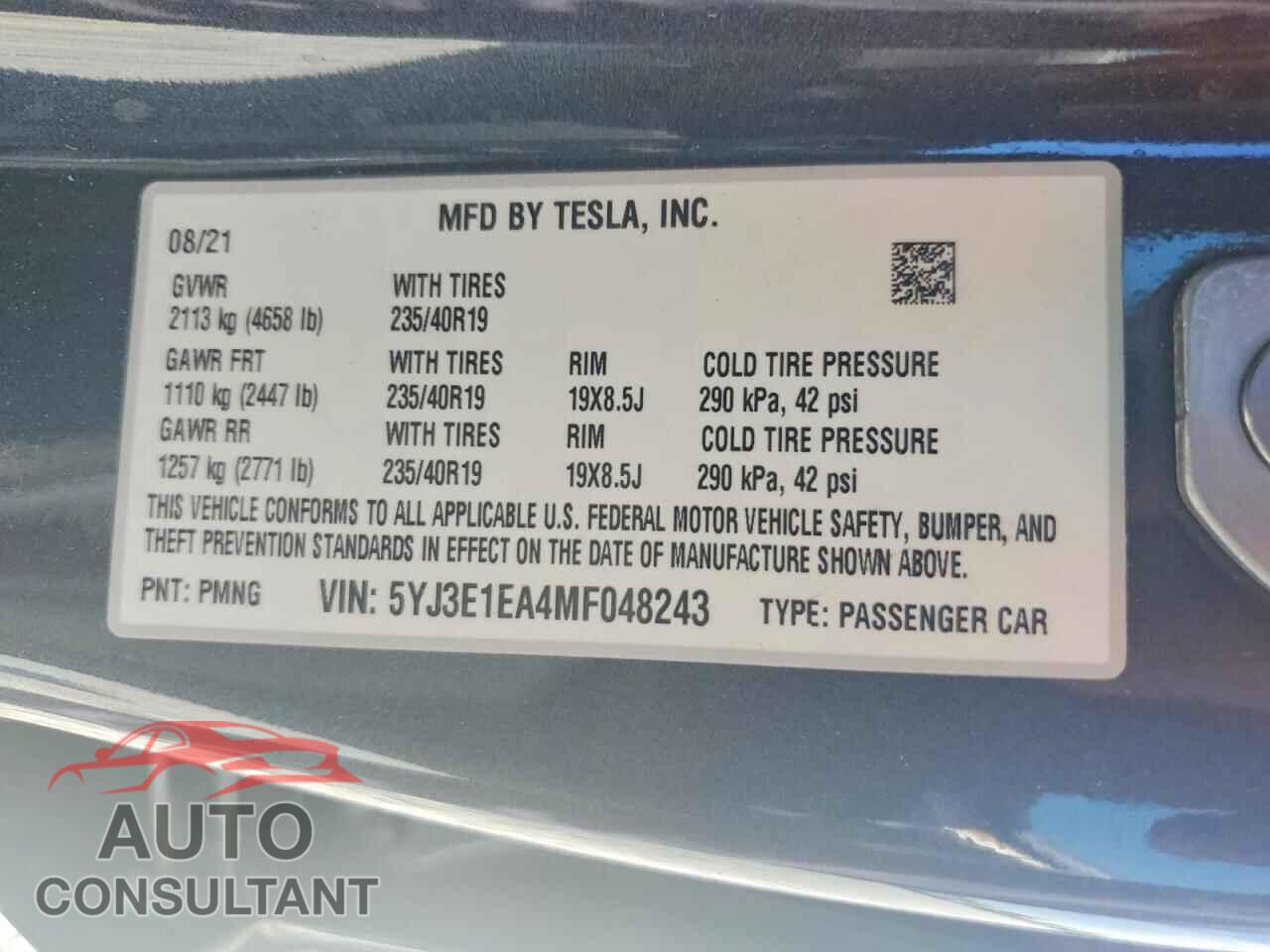 TESLA MODEL 3 2021 - 5YJ3E1EA4MF048243