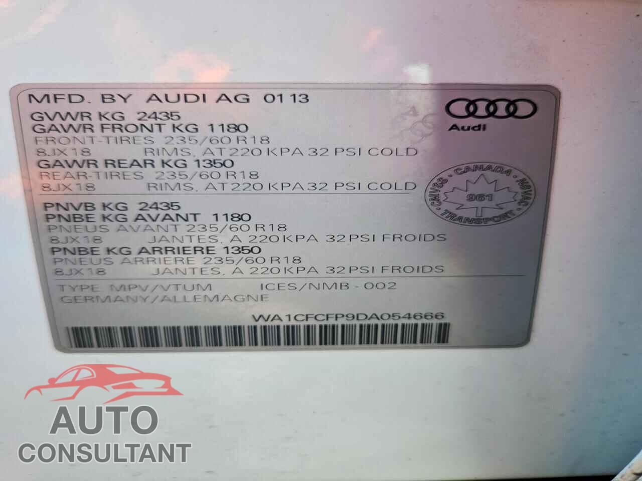 AUDI Q5 2013 - WA1CFCFP9DA054666