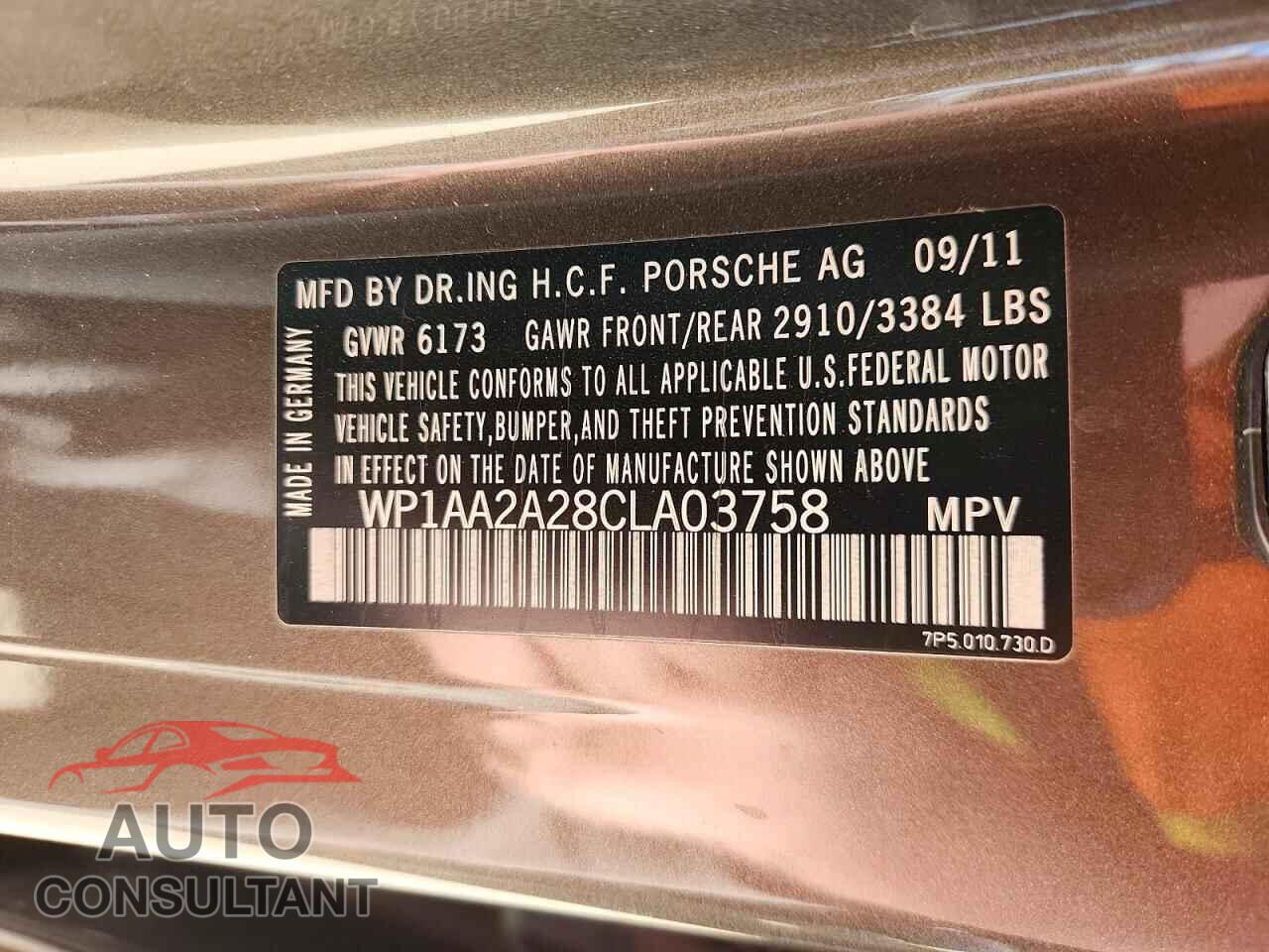PORSCHE CAYENNE 2012 - WP1AA2A28CLA03758