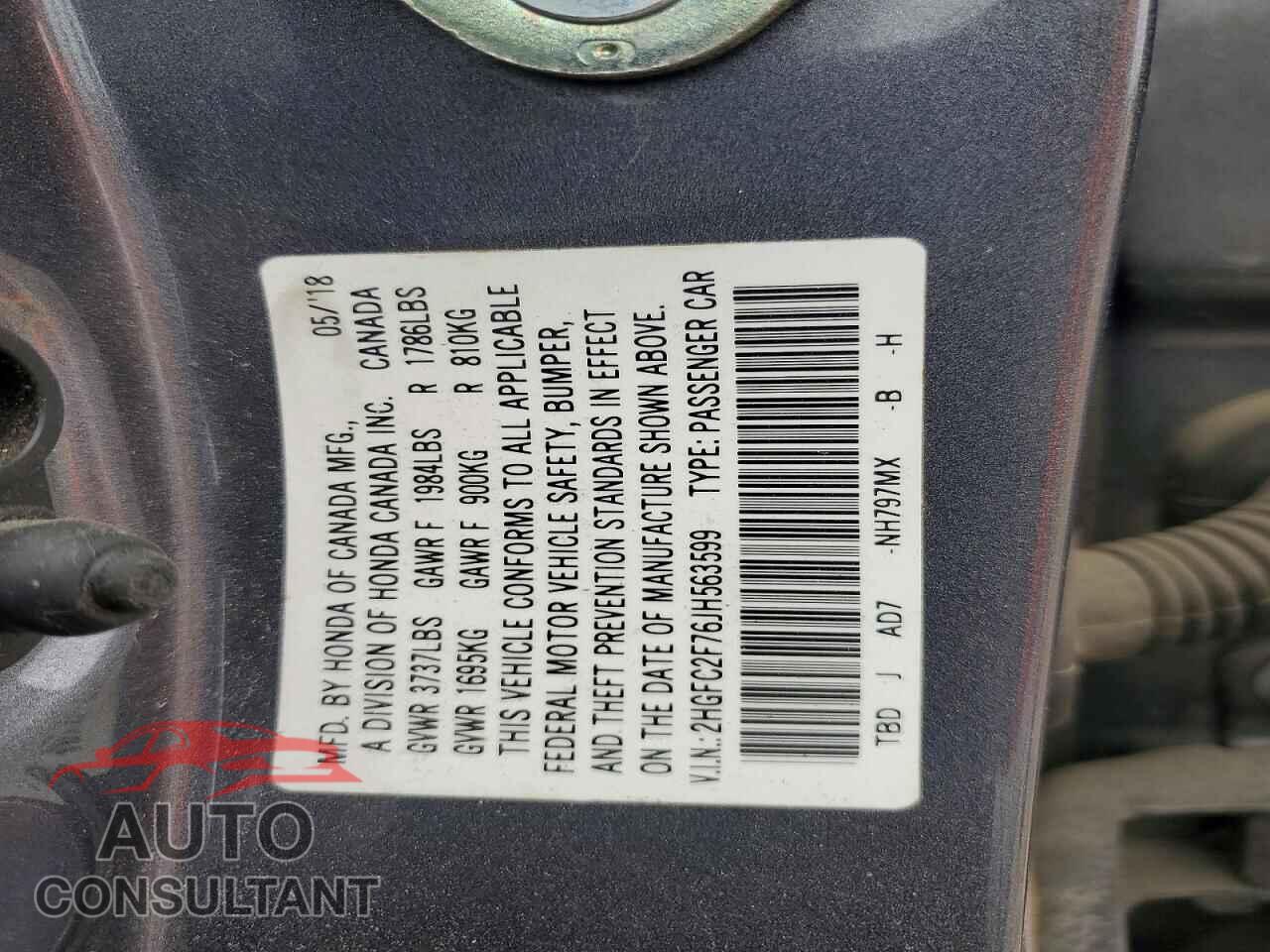 HONDA CIVIC 2018 - 2HGFC2F76JH563599