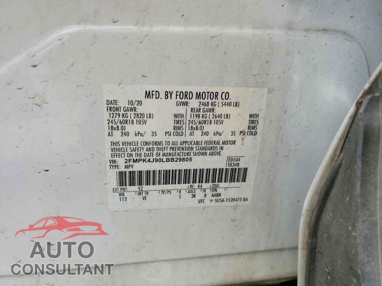 FORD EDGE 2020 - 2FMPK4J90LBB29805