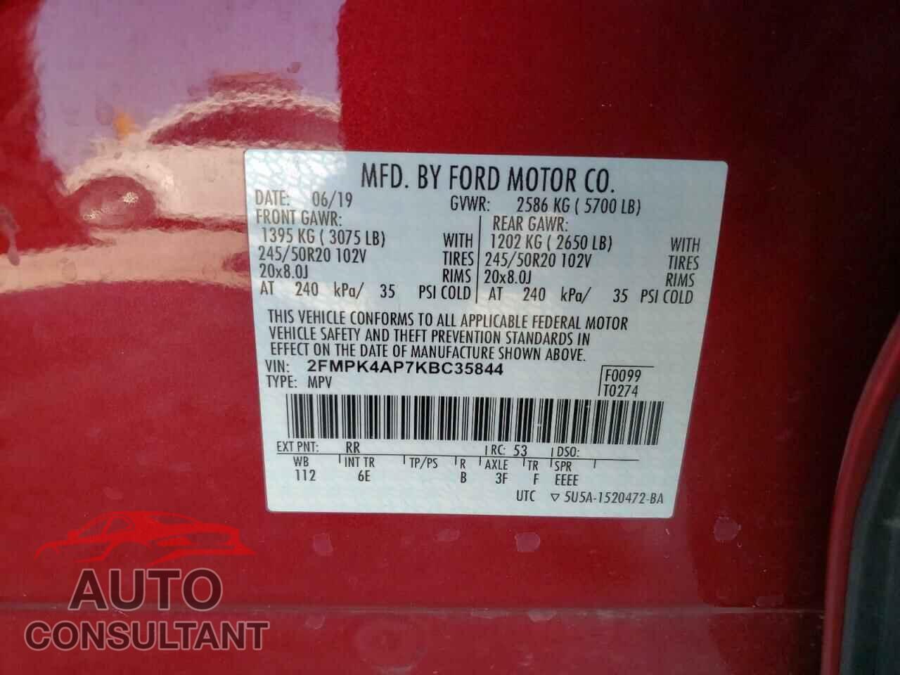 FORD EDGE 2019 - 2FMPK4AP7KBC35844